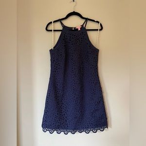 Lilly Pulitzer Navy Eyelet High Neck Dress Size S